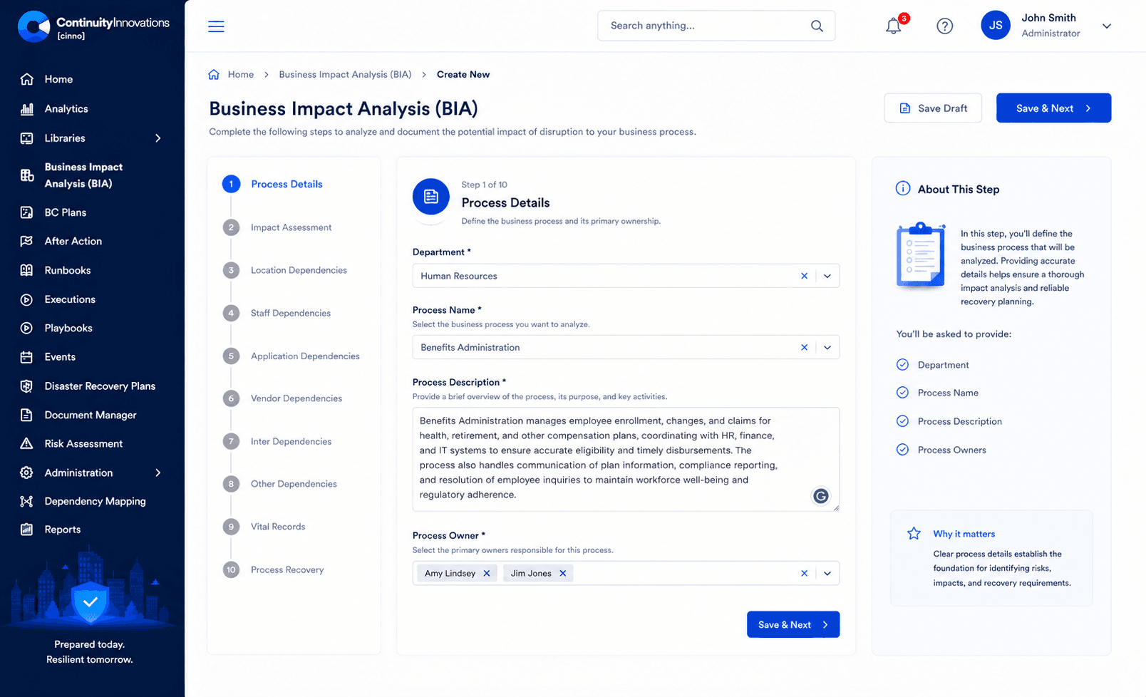 Business Impact Analysis screenshot